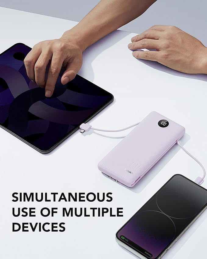 VRURC Portable Charger Built-in Cables and AC Wall Plug, USB C Power Bank - Image 6