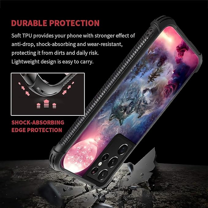 for Samsung Galaxy S21 Ultra Case, Star Two Wolfs Howling Pattern Graphic - Image 6