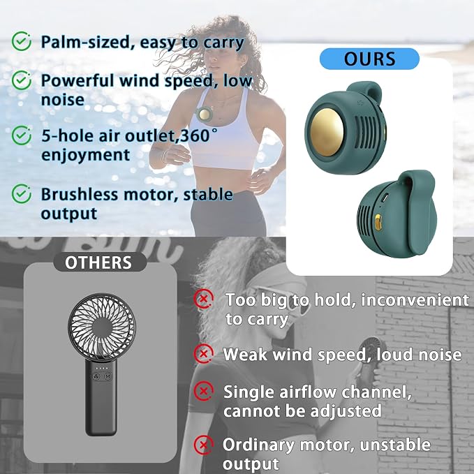 Portable Clip-On Fan, Mini USB Rechargeable 360° Rotatable Fan, 3-Speed Silent - Image 5