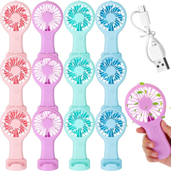 Woanger 12 Pcs Mini Handheld Fan Bulk 3 Speed USB Electric Battery Operated by Woanger