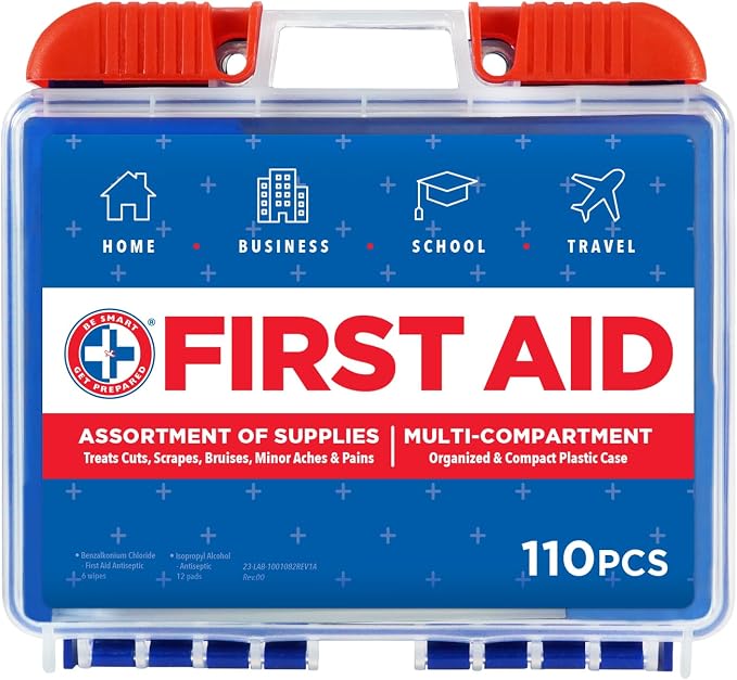 Be Smart Get Prepared 110 pc First Aid Kit: Clean, Protect Minor Cuts, Camping by BeSmartGetPrepared