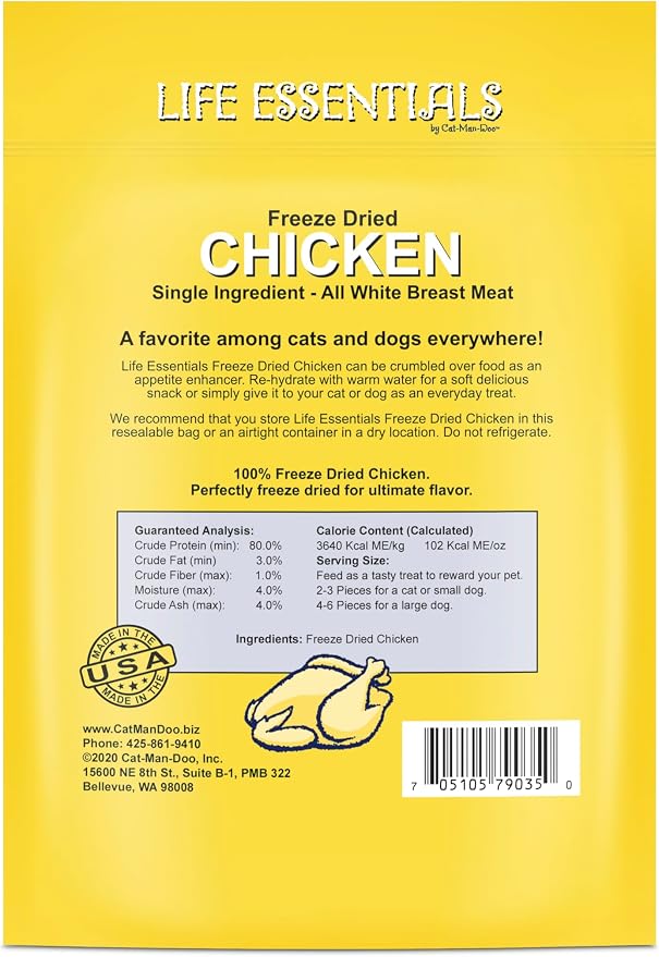 Life Essentials by Cat-Man-Doo | Chicken - 2oz. Bag | Freeze Dried Chicken Cat - Image 2