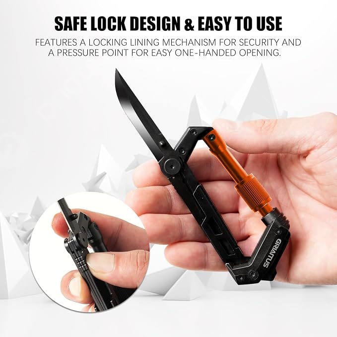 Carabiner Multitool with Pocket Knives, EDC Carabiners, Serrated Knife - Image 8