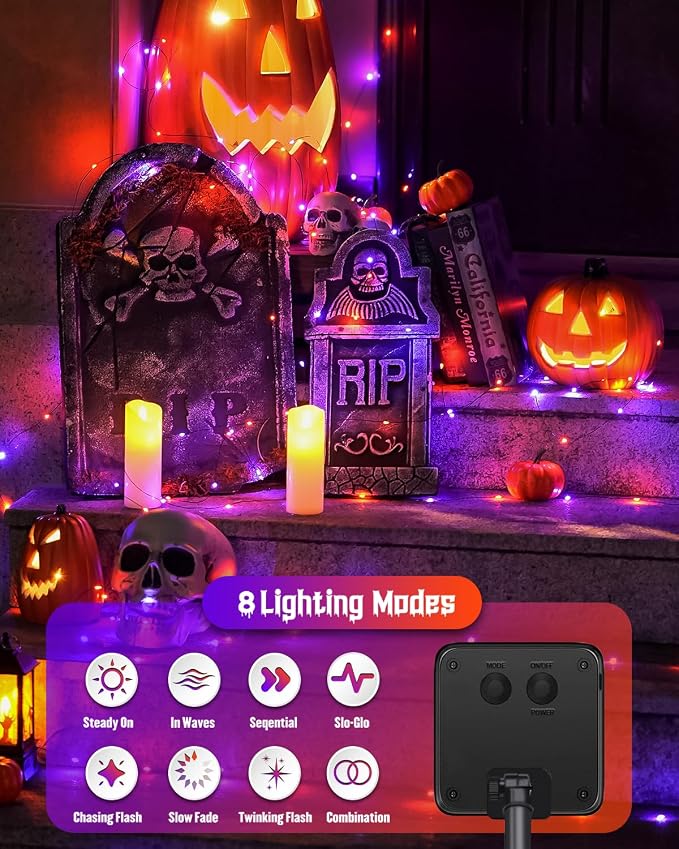 JMEXSUSS 2 Pack Solar Halloween Lights Outdoor Waterproof, Total 66FT 200 LED - Image 7