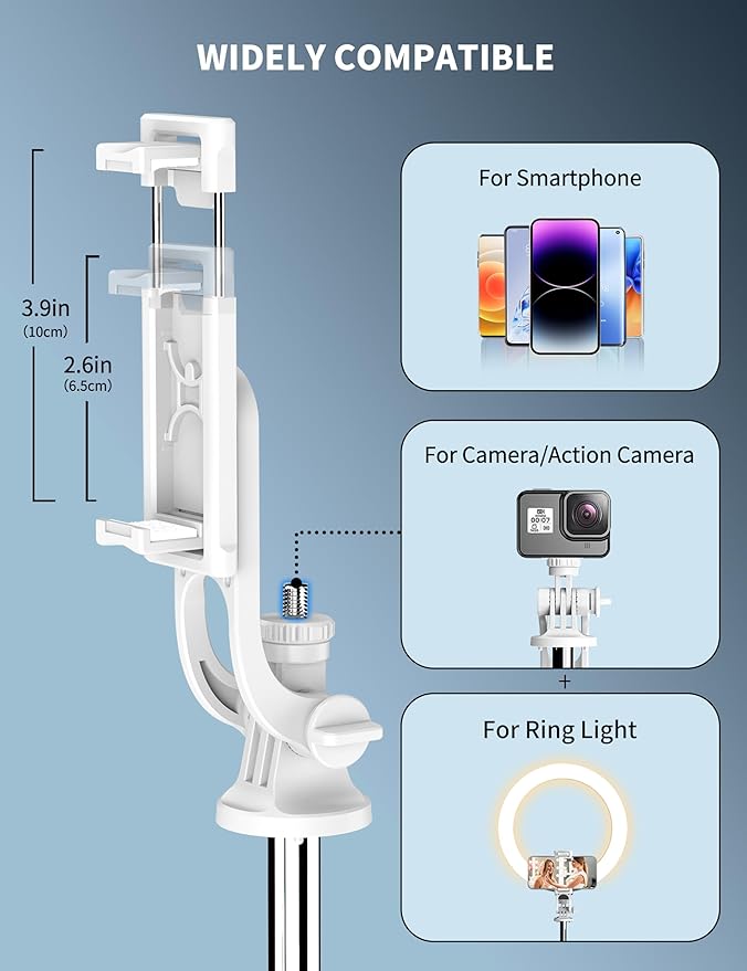 71" Cell Phone Selfie Stick Tripod, Smartphone Tripod Stand - Image 4
