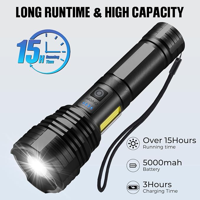 BERCOL Flashlight LED Rechargeable Flashlights High Lumens, 000 LM Super Bright - Image 3