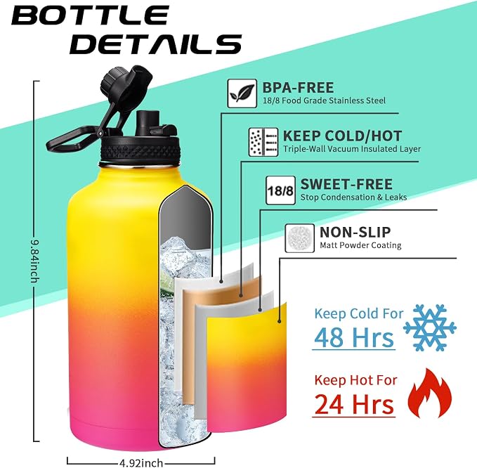 64oz Water Bottle Stainless Steel - - Image 4