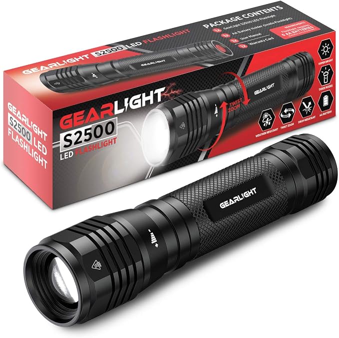 LED Flashlight High Lumens, Tactical Flashlight Battery Powered, Bright by GearLight