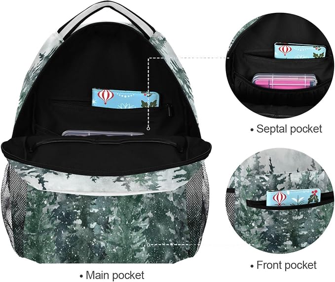 Winter Forest Kids Backpack Pinewood Tree School Backpacks Boy Girl Preschool - Image 3
