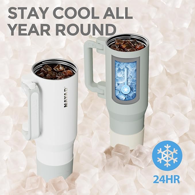 NAYAD 40oz Travel Tumbler with Handle and Straw|Cup Holder Friendly Insulated - Image 5