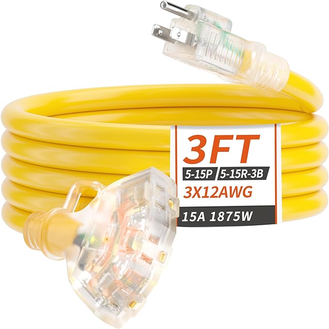PlugSaf 3 FT 12/3 Gauge Outdoor Extension Cord by PlugSaf