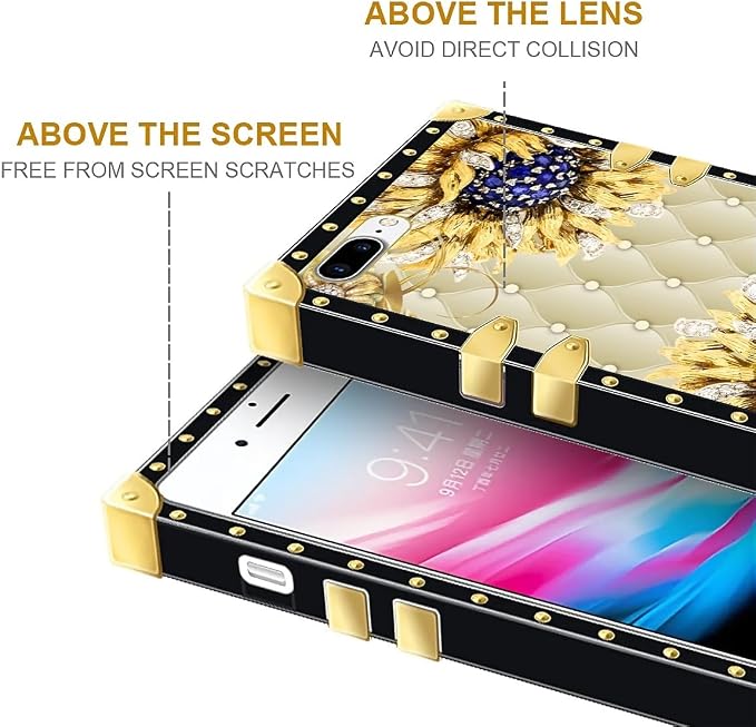 Compatible with iPhone 8 7 SE Case, Sunflower Diamonds Leather Luxury Golden - Image 7