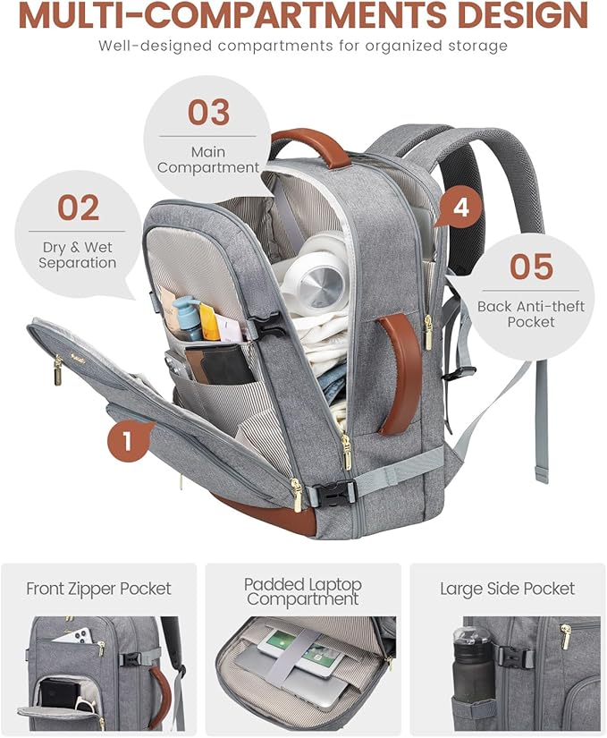 LOVEVOOK 50L Large Carry on Backpack, Travel Backpack - Image 4