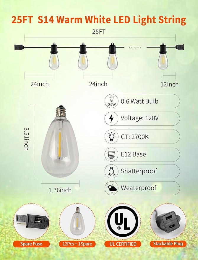 25FT LED Outdoor String Lights - Image 2