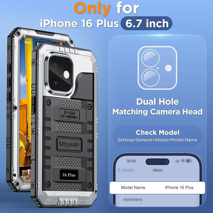 Mitywah Waterproof Case for iPhone 16 Plus, Shockproof Heavy Duty Case - Image 2