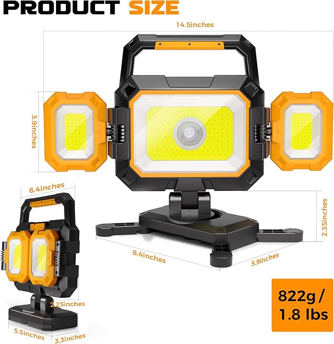 YZONI 40W Rechargeable Work Light, 4000LM Magnetic LED Work Light - Image 7