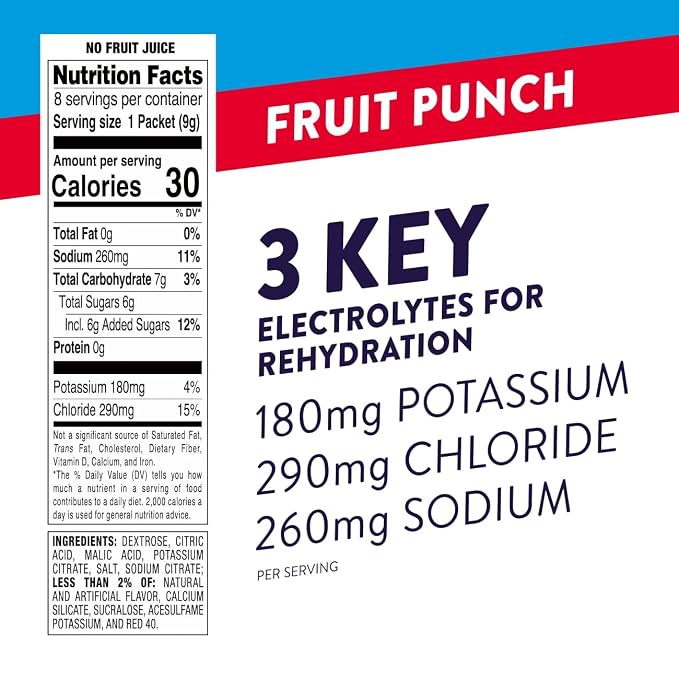 Pedialyte Fast Hydration Electrolyte Powder Packets, Fruit Punch, Hydration - Image 2
