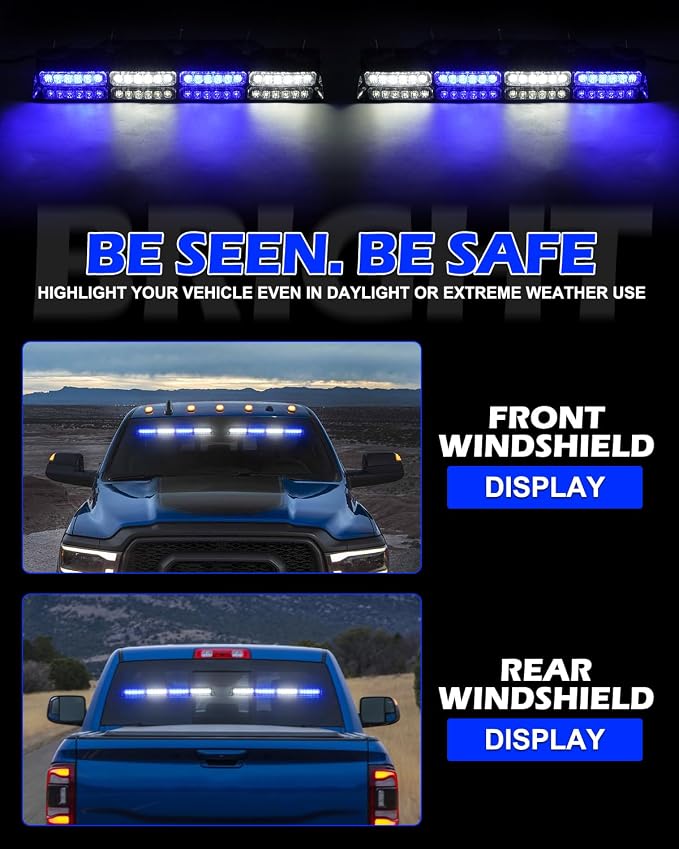 HLauto 604N Emergency Dash Strobe Lights: 2x16.8 inch Blue White Security Light - Image 5