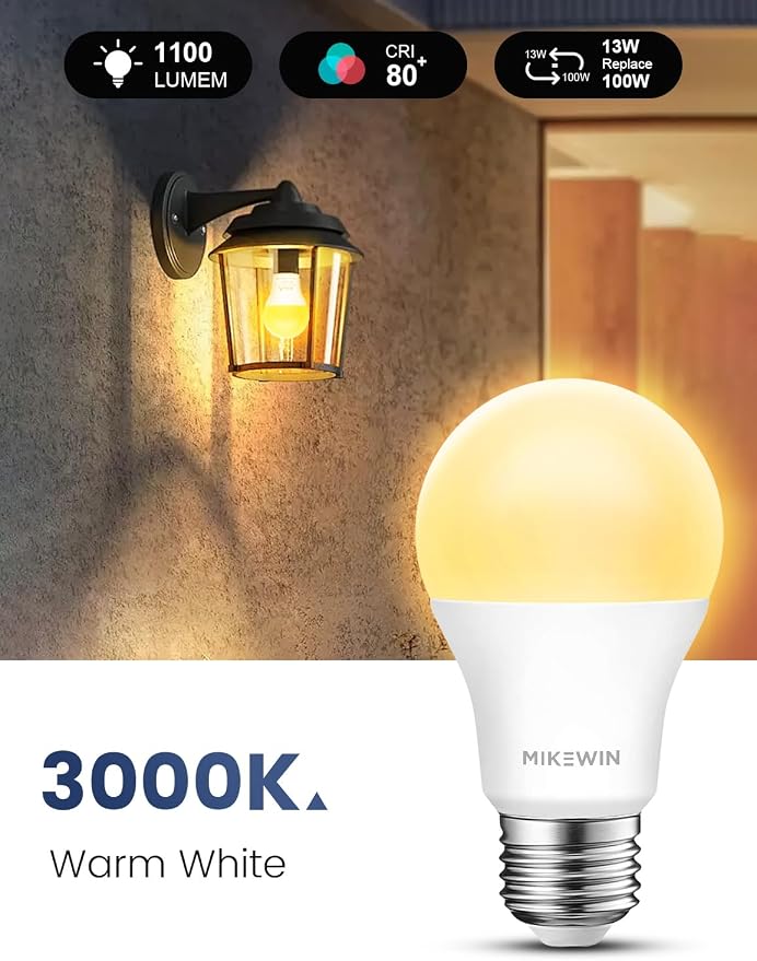MikeWin Dusk to Dawn Light Bulbs Outdoor, 3000K Warm White, 12W Auto ON/Off - Image 2