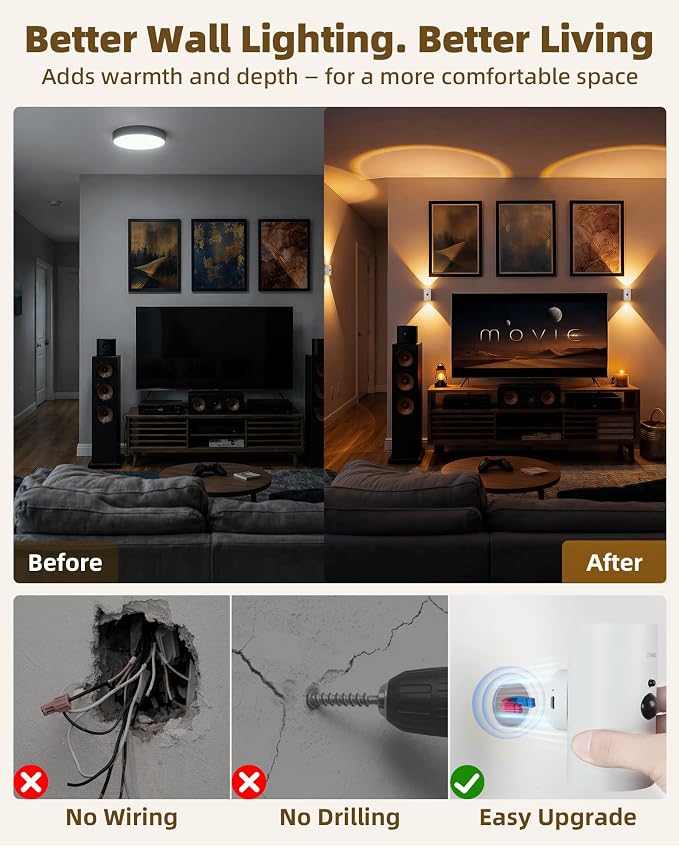EZVALO Motion Sensor Wall Sconces, Battery Operated Wall Lights - Image 2