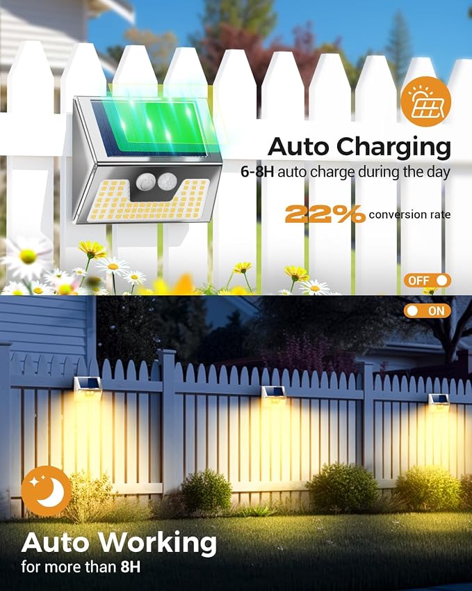 vighep 4 Pack Solar Lights Outdoor Motion Sensor, Waterproof Fence Lights 3 - Image 4