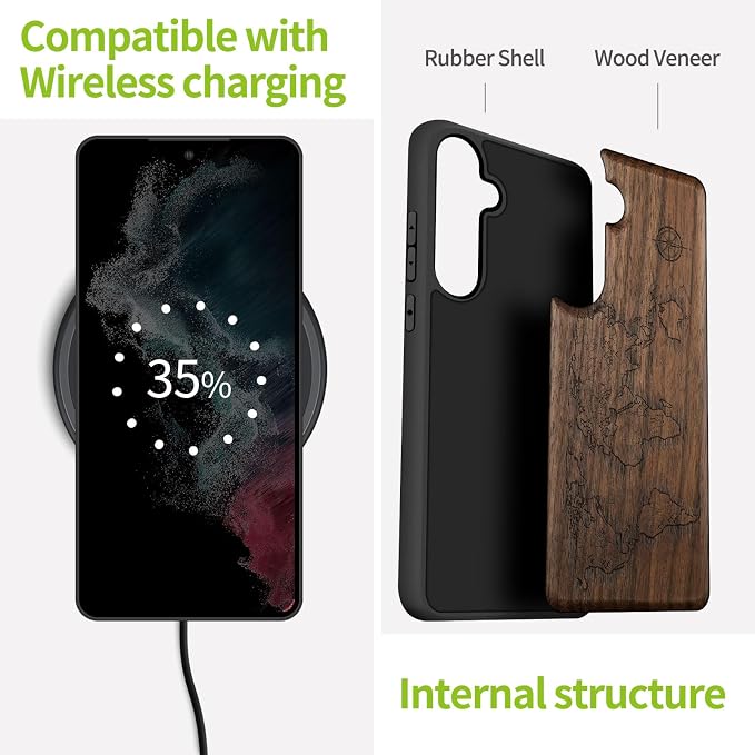 Carveit Wood Case for Galaxy S24 Plus Case Shockproof Protective Cover Unique - Image 5