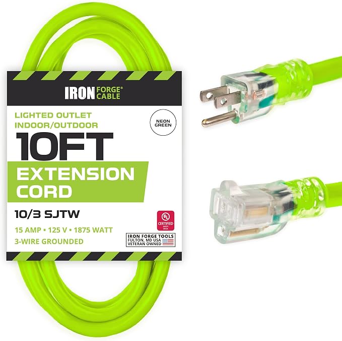 Iron Forge Cable 10 Gauge Extension Cord 10 ft, 10/3 Heavy Duty Extension Cord by IronForgeCable