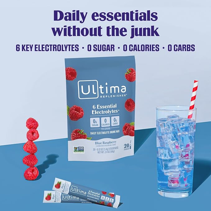 Ultima Replenisher Daily Electrolyte Powder – Blue Raspberry, 20 Stickpacks – - Image 2
