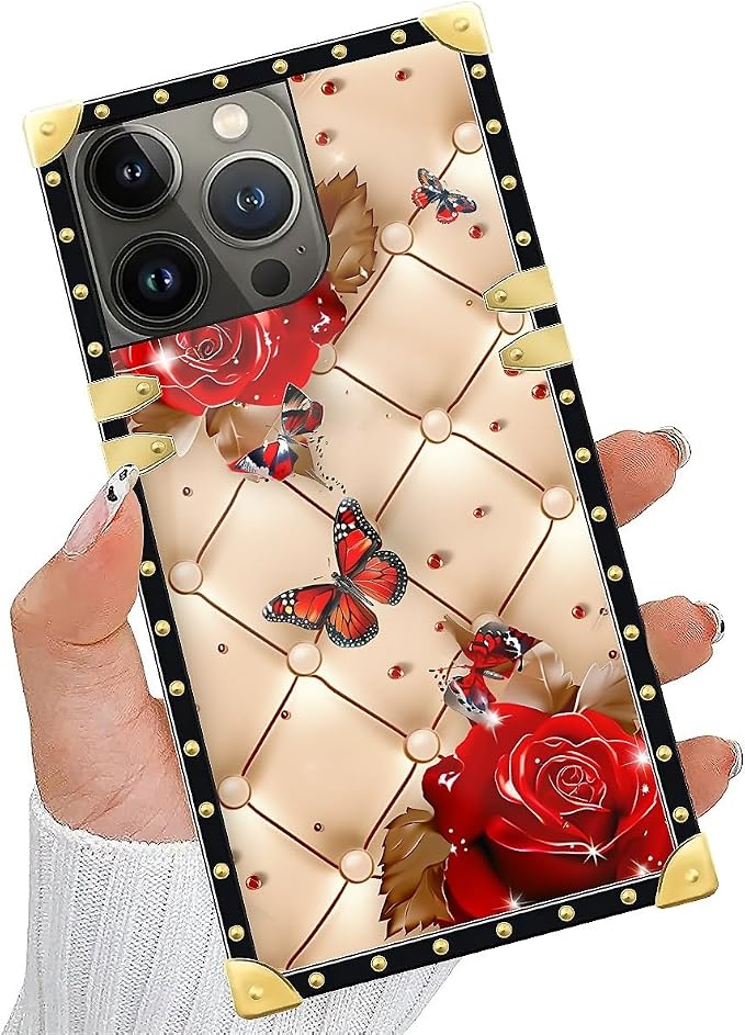Compatible with iPhone 14 Pro Max Case, Shining Red Rose Butterfly Leather - Image 5