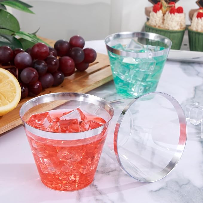 I00000 100PCS Silver Plastic Cups, 9 oz Clear Plastic Cups - Image 6