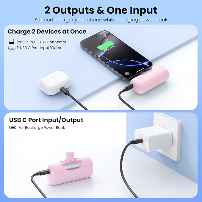 Mini Portable Charger for iPhone 17, 5500mAh LCD Display USB C Power Bank - Image 5