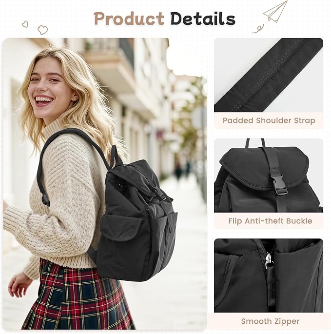 G4Free Small Backpack for Women, Nylon Casual Daypack for Work Travel Campus - Image 3