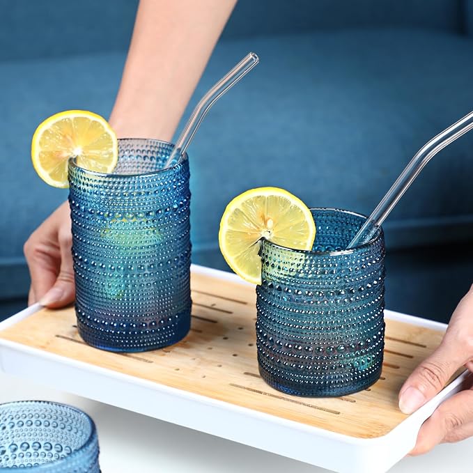 KMIGRUAN Large Hobnail Drinking Glasses Set of 6, 15oz Blue Vintage Glassware - Image 7