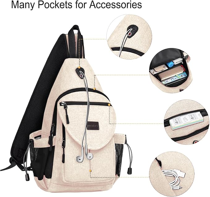 MOSISO Sling Backpack, Canvas Crossbody Hiking Daypack Bag - Image 4