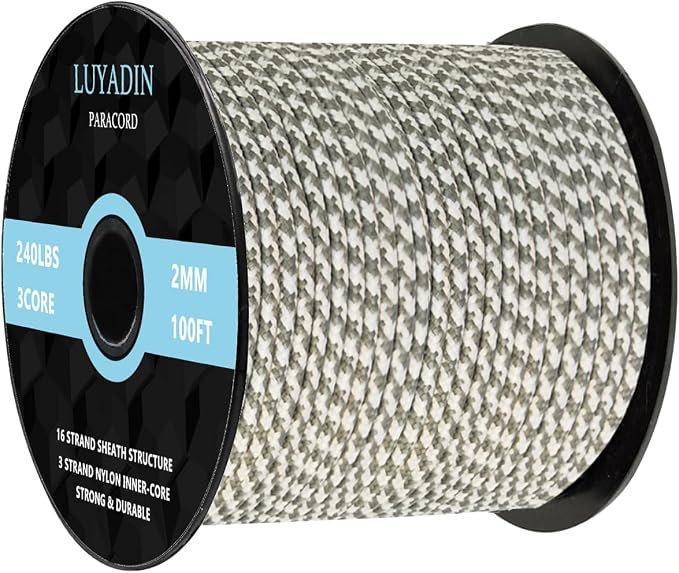Paracord 240lb - Diameter 2mm Micro Utility Cord -3 Strand Parachute Spool Cord by LUYADIN