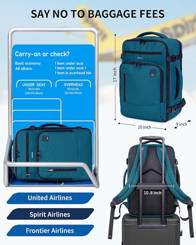 ECOHUB 17" Small Travel Backpack, United Airlines Personal Item Bag 17x10x9 - Image 2