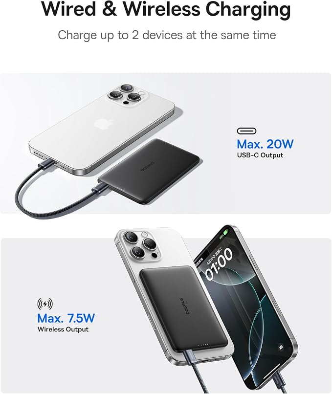 Baseus Picogo Power Bank, 0.3" Ultra Slim 5000mAh MagSafe Portable Charger - Image 4