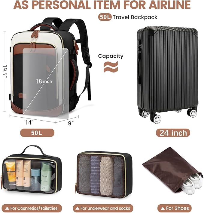 LOVEVOOK 50L Travel Backpack Carry On Airline Approved, Large Backpack - Image 4