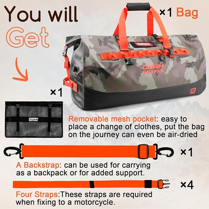 OSAH DRYPAK Waterproof Duffel Bag 25L/40L/60L – Heavy-Duty Motorcycle Tail Bag - Image 8