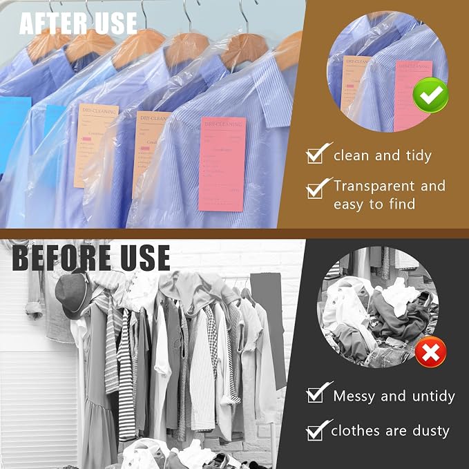 20 Pack Clear Clothes Covers for Hanging Garment Plastic Suit Bags Dry Cleaning - Image 5