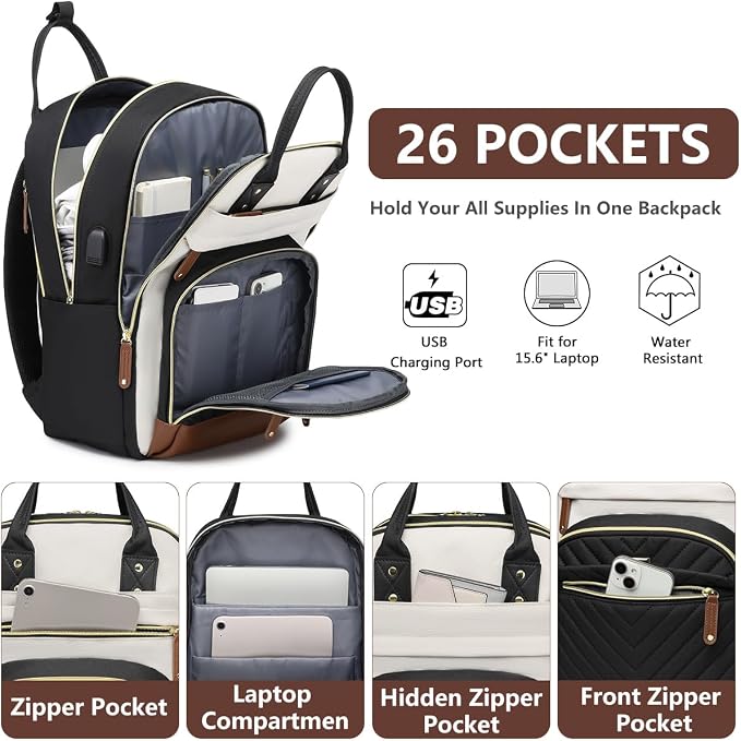 Backpack for Women 15.6 Inch Laptop Backpack Work Business Backpacks Purse - Image 2
