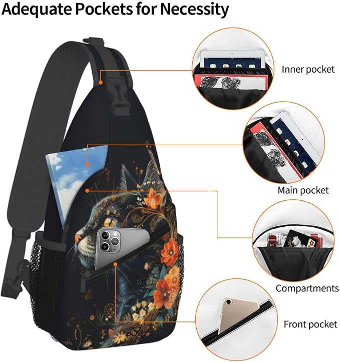 Black Cat Sling Bag For Women Men Halloween Backpack Crossbody Cat - Image 4