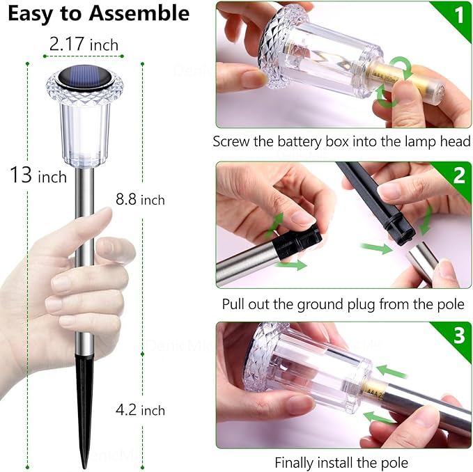 DenicMic Solar Lights Outdoor 10 Pack Waterproof 6000K Cold White LED Stainless - Image 5