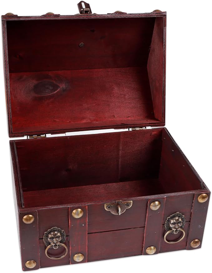 SICOHOME Large Treasure Chest 9.4“x6.9”x7“ Wooden Pirate Treasure Box - Image 2