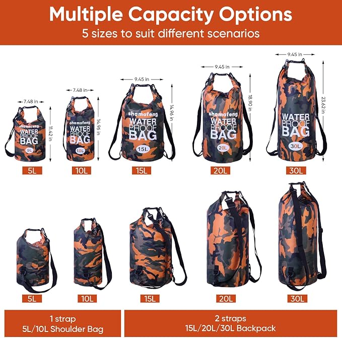 Waterproof Dry Bag 5L/10L/15L/20L/30L Roll Top Dry Storage Backpack - Image 3