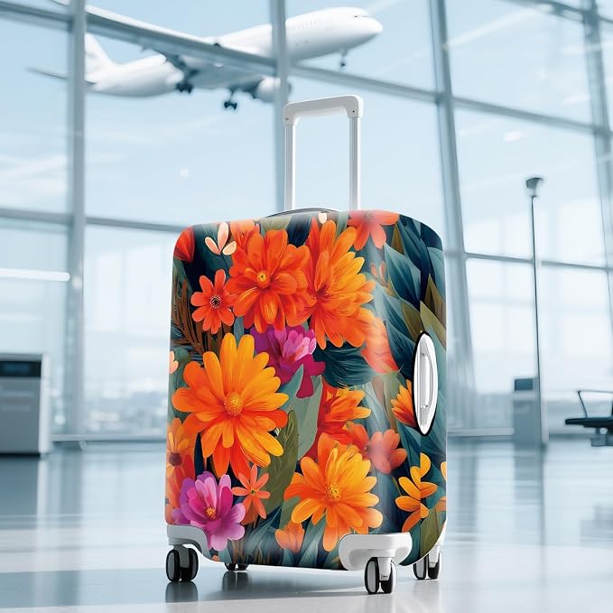 ANNA QUEEN Boho Floral Luggage Cover, Spring Orange Flower Pattern Suitcase - Image 9