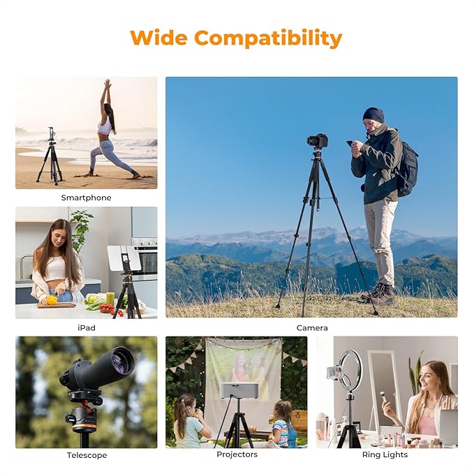 K&F CONCEPT 75 inch/190cm Camera Tripod, Lightweight Travel Outdoor DSLR Tripods - Image 7