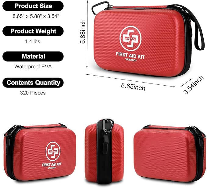 VRIEXSD Premium First Aid Kit, 320 Piece Waterproof Hard Shell Eva First Aid Kit - Image 2