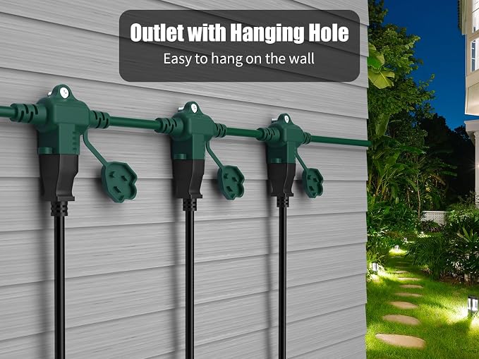 25Ft Outdoor Extension Cord Multiple Plugs- Evenly Spaced 3 Outlets Plugs - Image 4