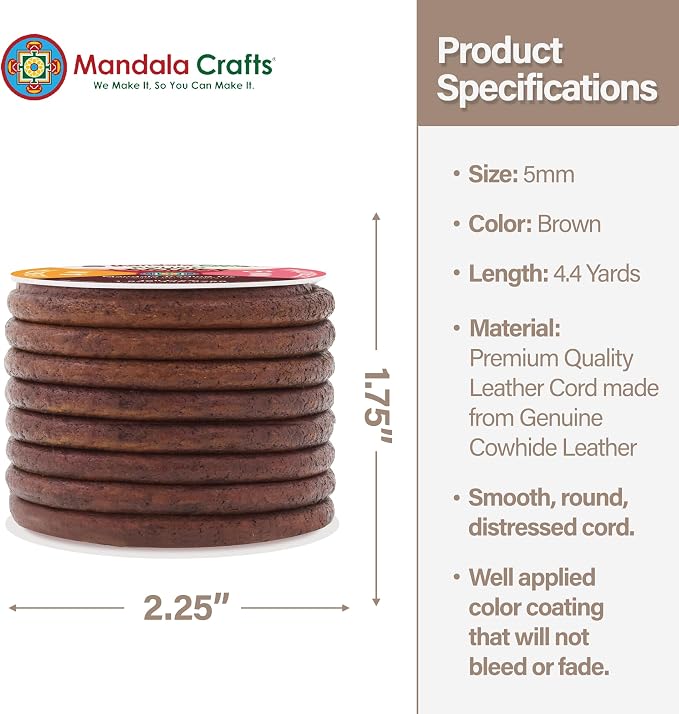 Mandala Crafts Round Genuine Distressed Brown Leather Cord - Image 4